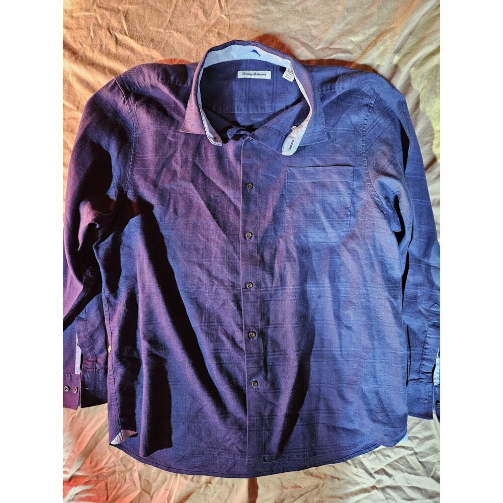 Tommy Bahama Men’s XL Navy BLUE Long Sleeve Button Down Shirt - Contrast Trim